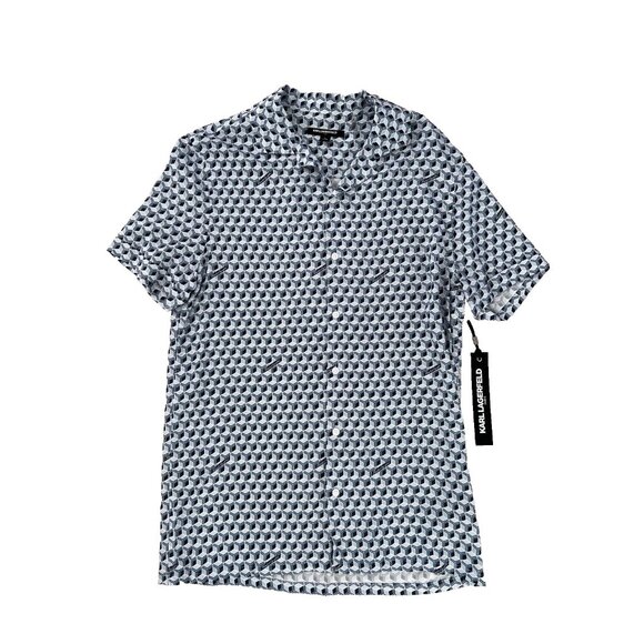 Karl Lagerfeld 3D Block Print Button Shirt Blue ( S ) - Picture 3 of 4